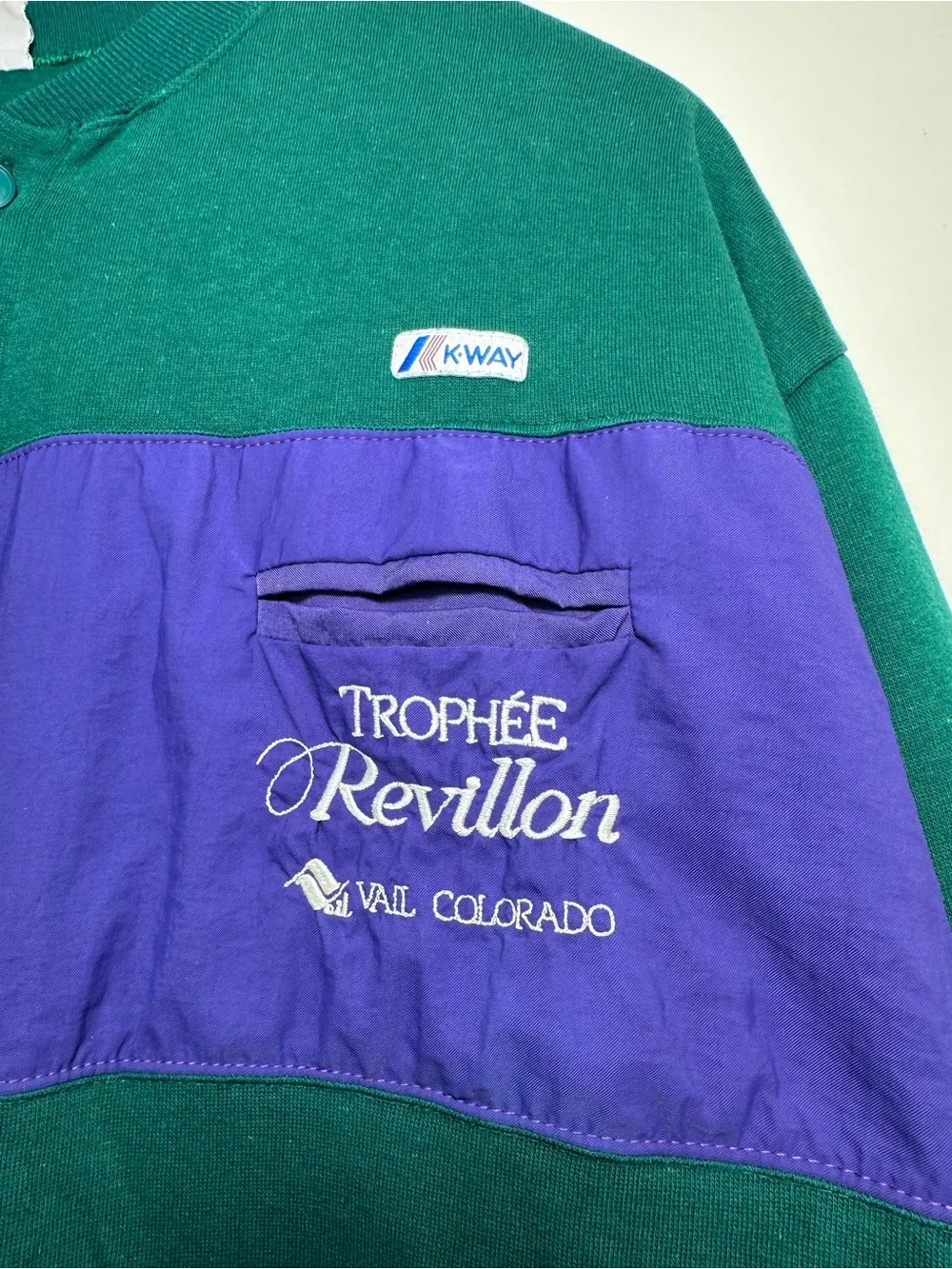Vintage K-Way Trophée Revillon Vail Colorado Colorblock Crewneck Pullover
